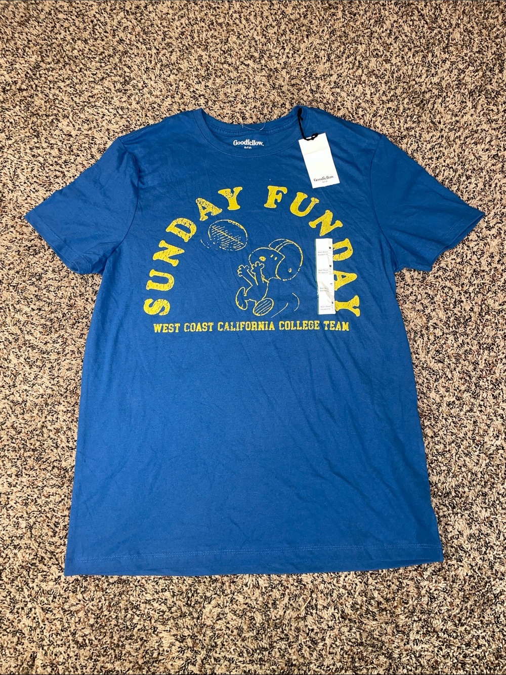 Goodfellow & Co X Peanuts Snoopy Sunday Funday Graphic T-Shirt - Blue M NWT